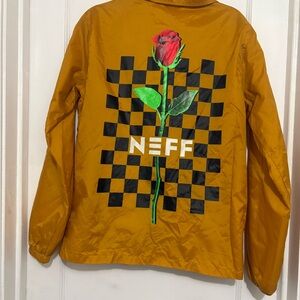 Neff  mens Yellow‎ rain Jacket with checkered rose design Design size S